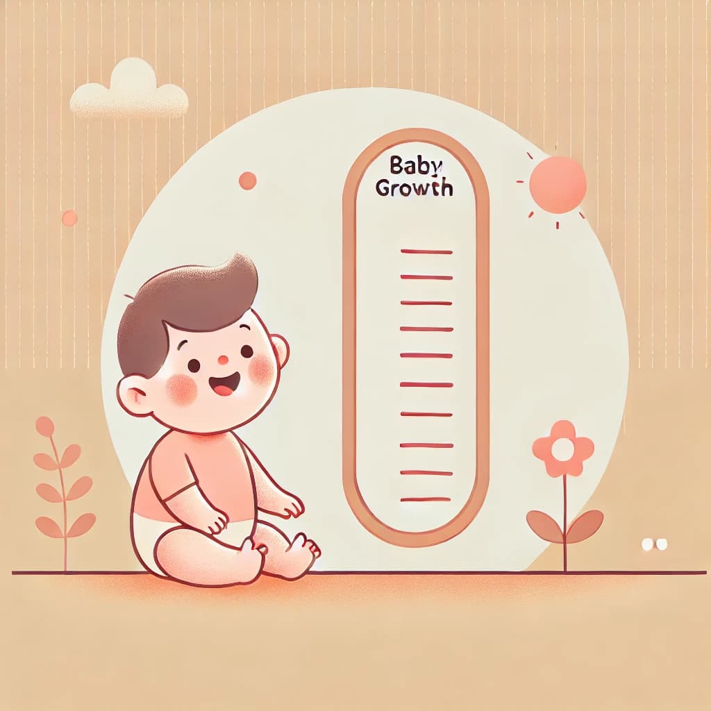 Growth chart with a happy baby sitting next to it, representing baby development tracking.