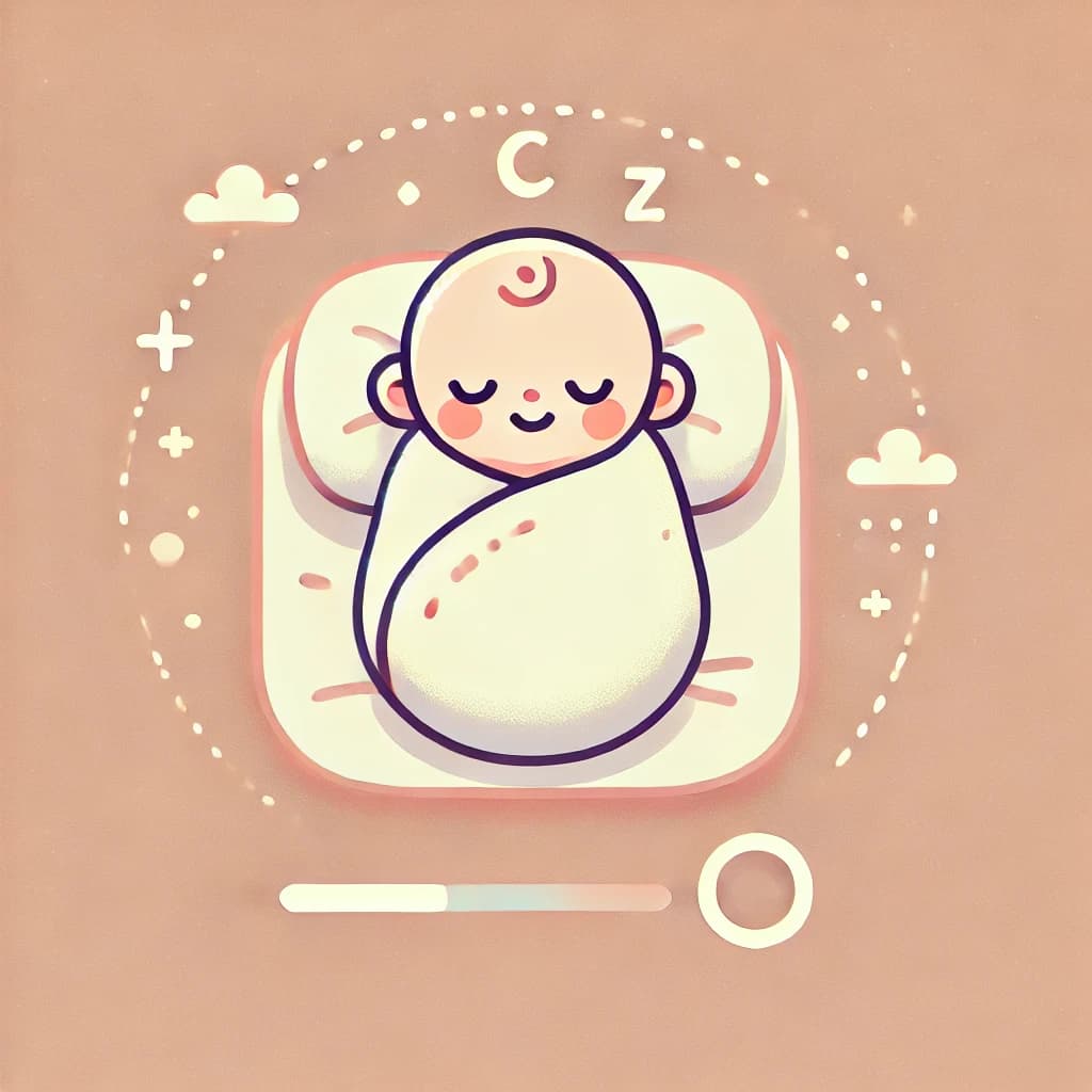 Illustration of a sleeping baby wrapped in a blanket with stars in the background.